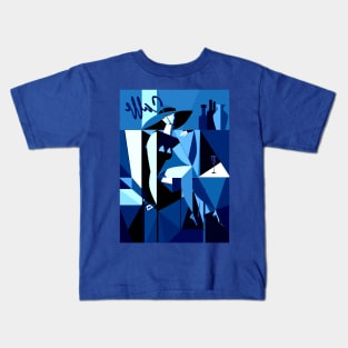 Blue Woman in Cafe Kids T-Shirt